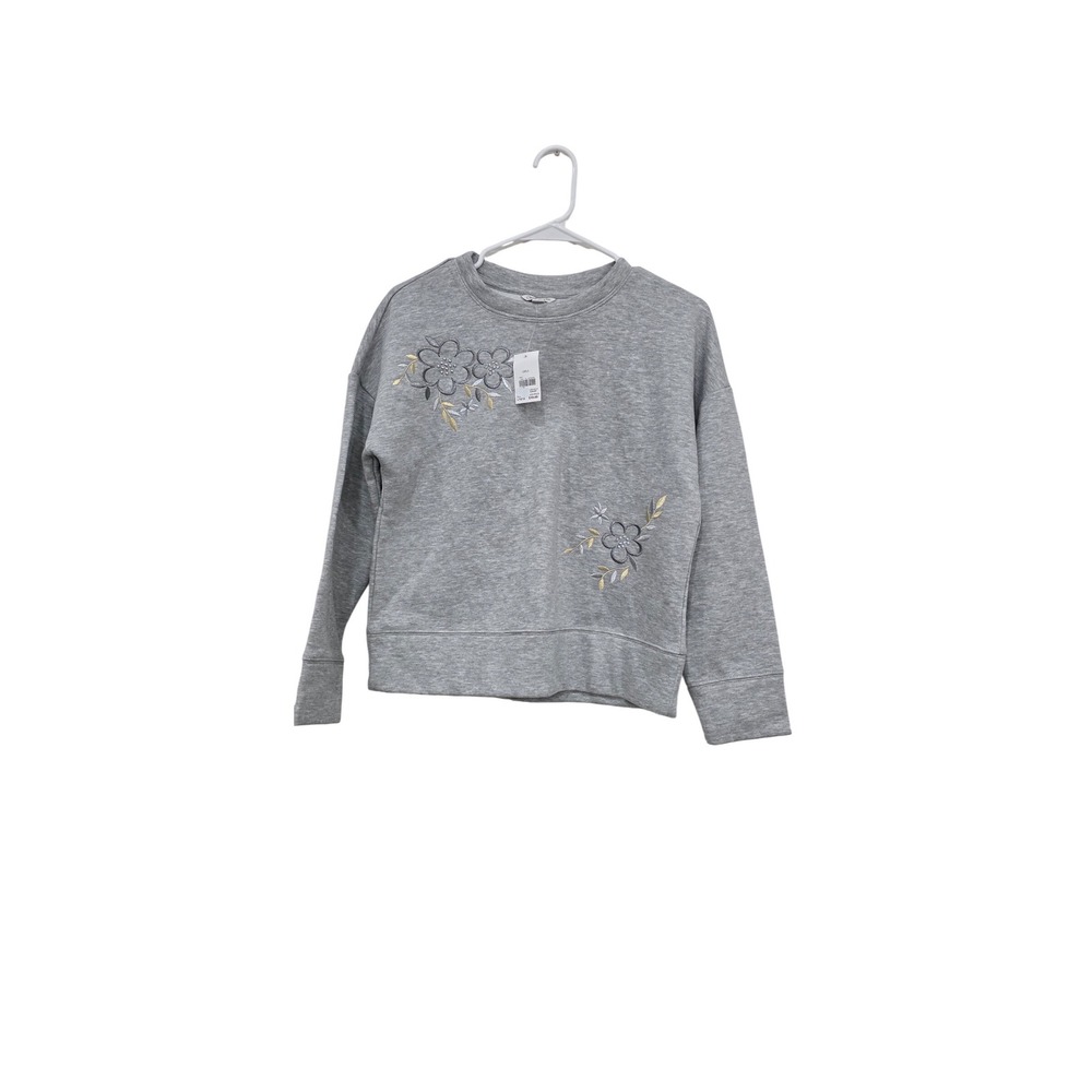 Charlotte by Cato Girls Heather Gray Floral Embroidered Sweatshirt Size L 14/16